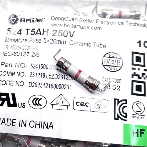 BETTEL 524 T5AH 250V 5X20 250VAC 陶瓷 带脚 保险丝 5A 慢熔断