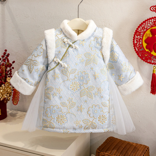 女童旗袍连衣裙中国风新款秋冬季洋气女宝宝加绒加厚儿童公主裙子