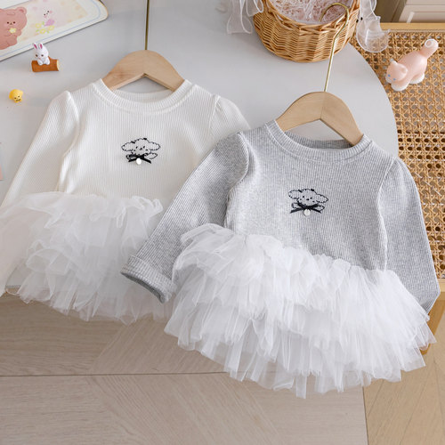 女童卡通长袖T恤时尚蕾丝上衣潮3