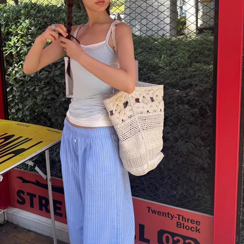 新款镂空编织托特包海边度假沙滩包2026新潮时尚复古大容量单肩包