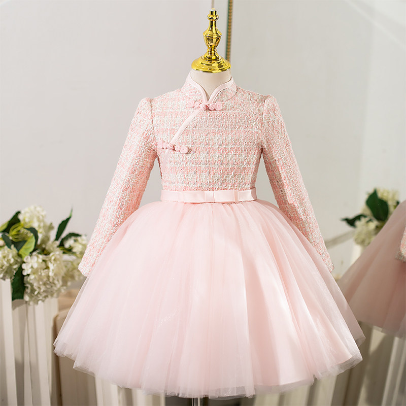 女童礼服秋冬长袖连衣裙轻奢小众高端生日钢琴演奏主持人儿童演出