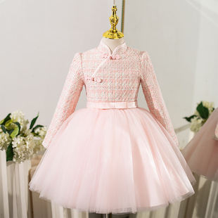 女童礼服秋冬长袖连衣裙轻奢小众高端生日钢琴演奏主持人儿童演出