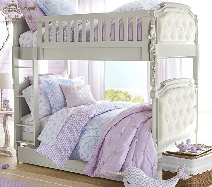 美式乡村做旧亲子床带护栏上下铺