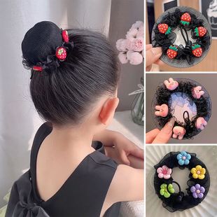 儿童卡通花朵舞蹈盘发网女童甜美丸子头可调节大小松紧收发网神器