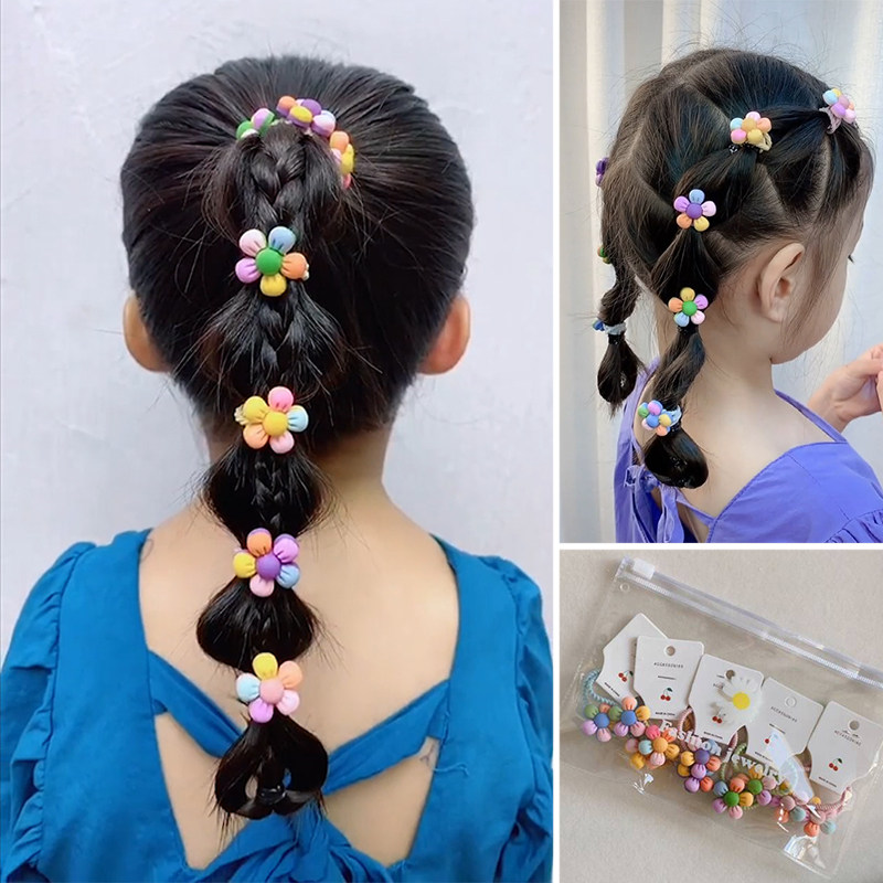 女童扎头发皮筋五瓣花发绳发圈10根5对装花朵发饰套装甜美可爱