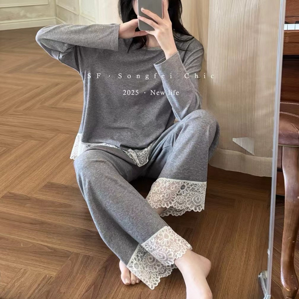 简约纯色磨毛薄绒睡衣女秋长袖长裤套装宽松花边可外穿甜美家居服,女士内衣/男士内衣/家居服,睡衣/家居服套装,淘宝优惠券,粉丝福利购,淘宝优惠卷