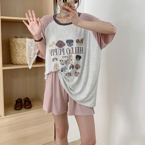 可爱小熊莫代尔短袖短裤睡衣女夏