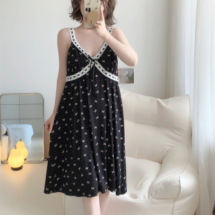 宽松甜美中长款 甜美性感莫代尔带胸垫吊带睡裙女夏薄款 睡衣家居服