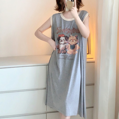 莫代尔带胸垫夏季无袖睡裙薄款
