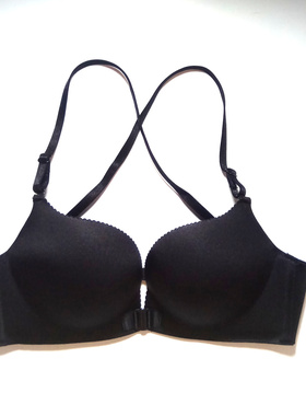 606570CDDE黑色光面无钢圈前扣美背下厚交叉带小底围文胸套装实拍