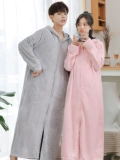 睡袍女冬珊瑚绒加厚长款大码法兰绒连帽拉链睡裙情侣浴袍男士睡衣