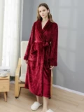 Коралловый бархатный демисезонный длинный банный халат, фланелевая пижама для влюбленных, для салонов красоты