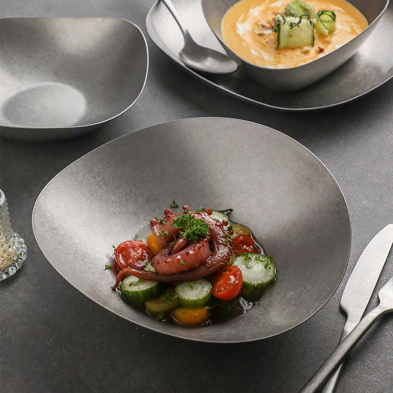 复古风304不锈钢食品级西餐盘不规则碗美式餐具轻食沙拉碗烤肉盘,餐饮具,盘,淘宝优惠券,粉丝福利购,淘宝优惠卷
