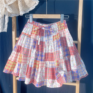 自制春季夏天彩色格子半身裙女碎花a字小短裙学生纯棉品质防走光