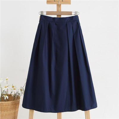 高腰压褶中长款半身裙女休闲伞裙