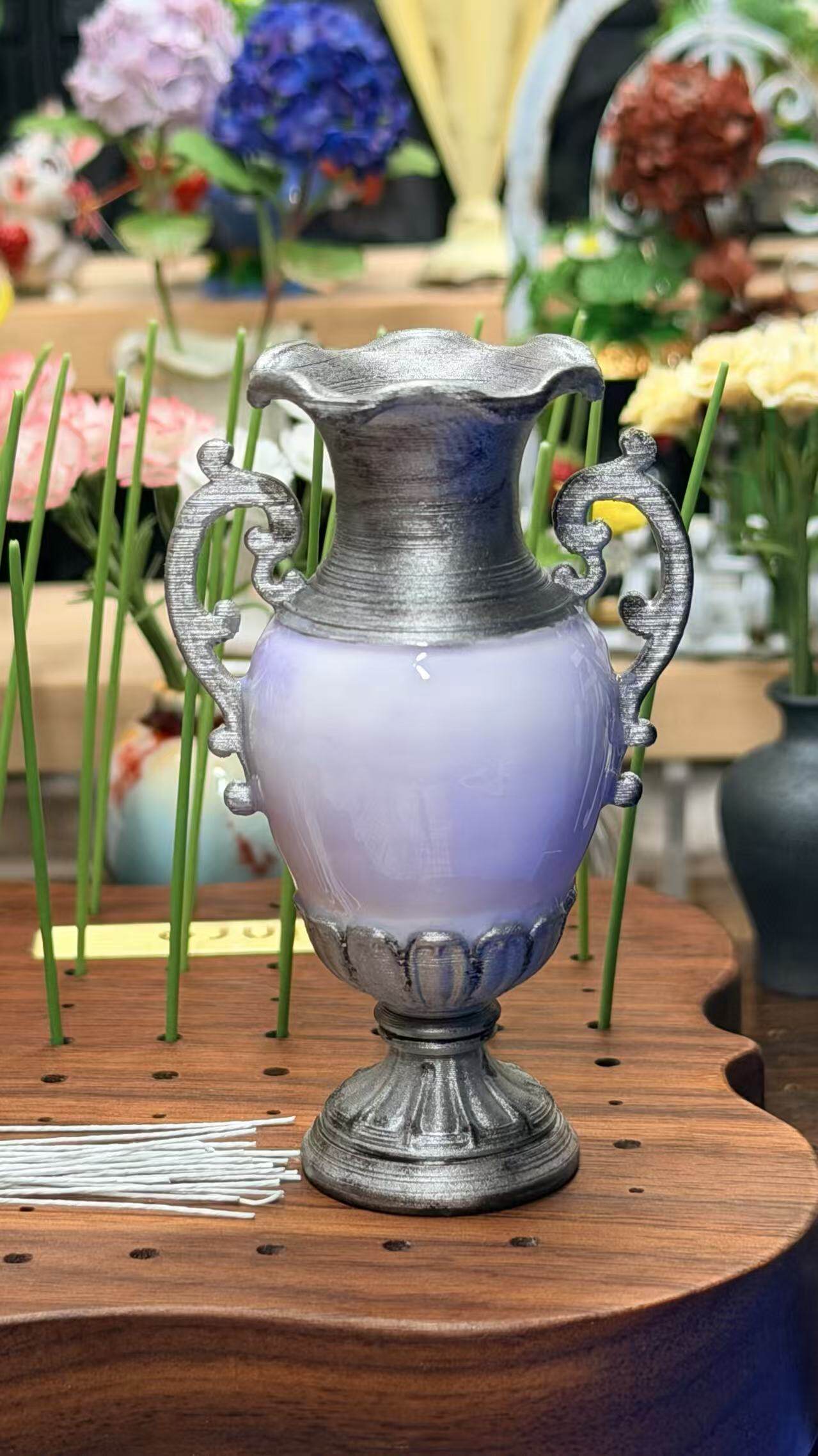 欧式高脚双耳花瓶 微缩白模 6分娃娃屋摆件 瓶身厚实