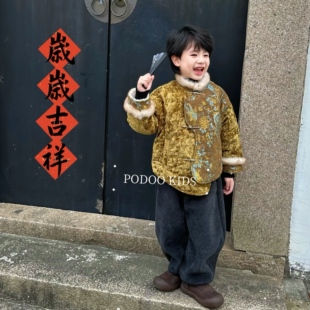 【贵气鎏金拜年服】新中式鎏金织锦缎加绒加棉加毛加厚棉服拜年服
