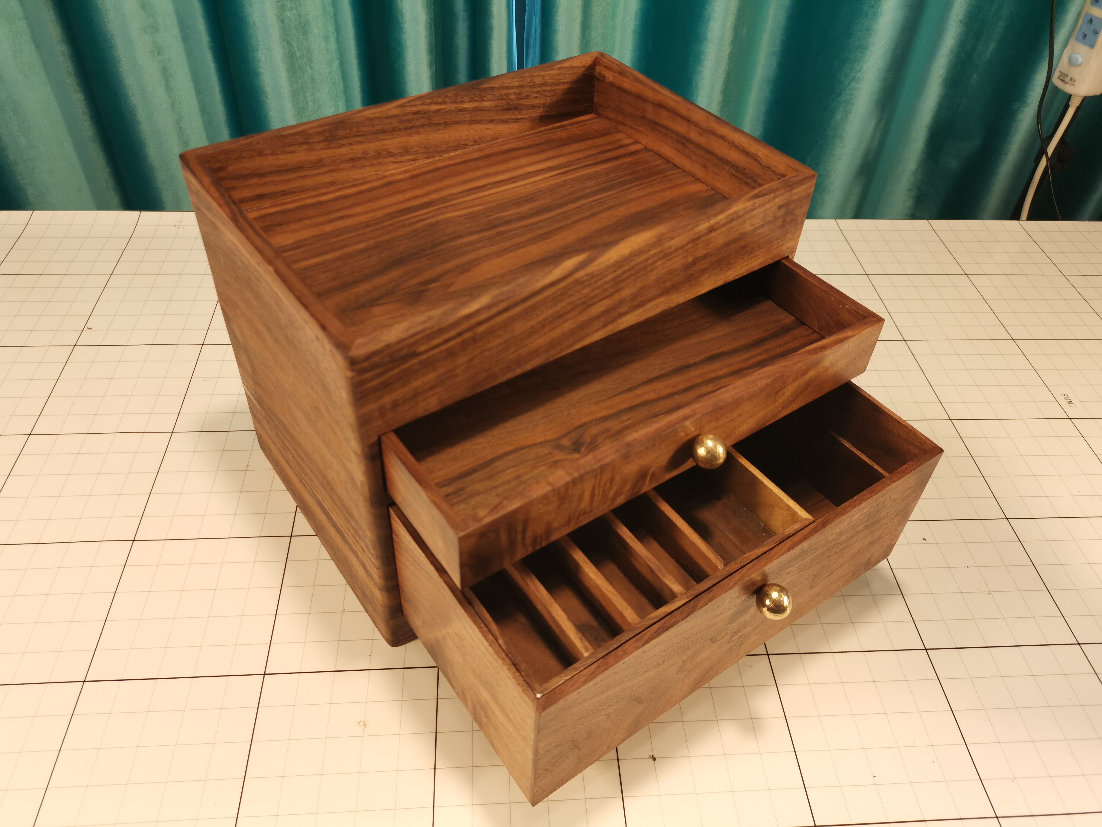 愫木 双层黑胡桃文具盒 定制文具盒 木质文具盒 实木文具盒