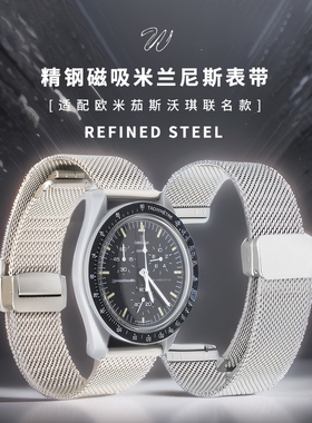 威仕丰精钢米兰尼斯磁吸手表带适配欧米茄斯沃琪联名OMG行星钢带