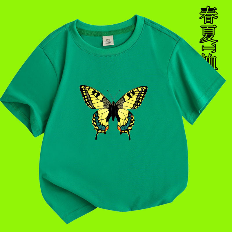 蝴蝶图案纯棉短袖T恤童装夏季2026新款儿童半袖休闲上衣女孩大童