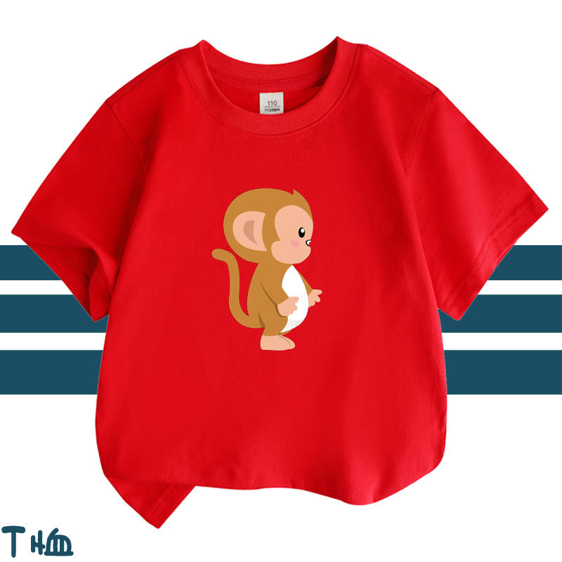 男童短袖T恤女童纯棉上衣卡通生肖小猴子宝宝夏季半袖夏装男孩装t