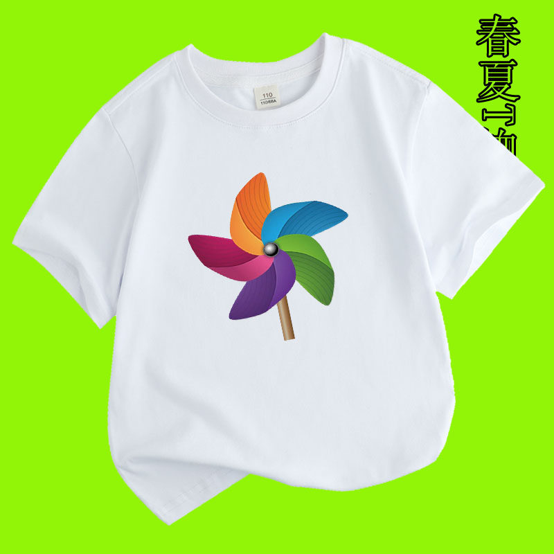 红领巾幼儿园儿童运动会班服亲子装纯棉短袖小学生演出服风车t恤