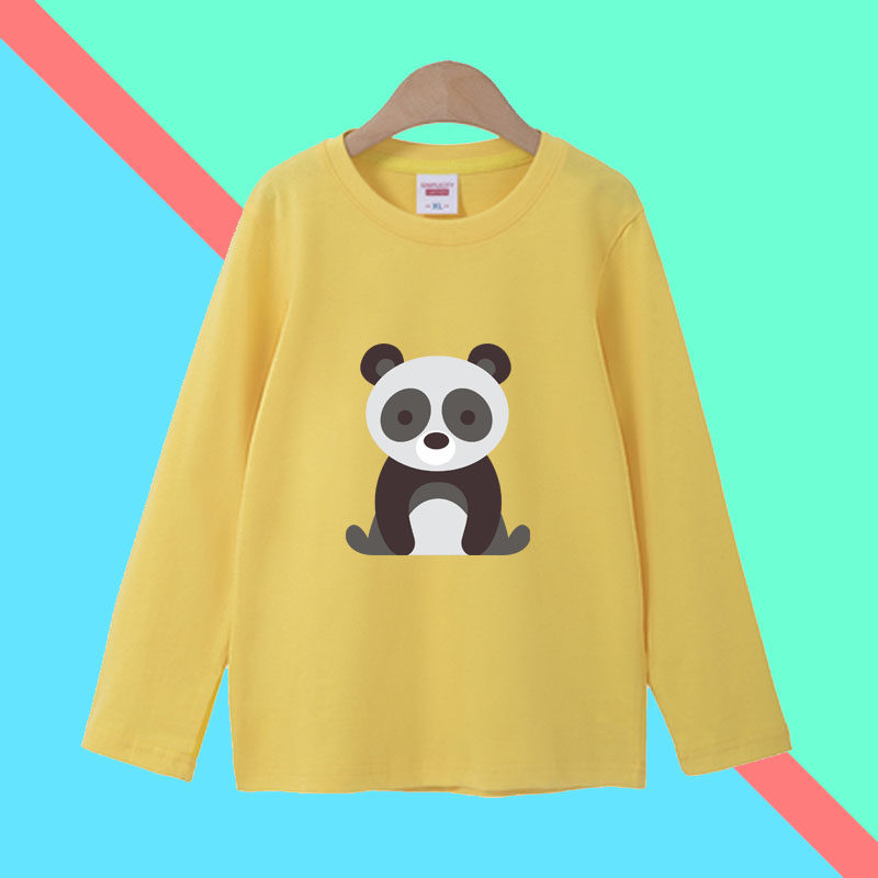 男童长袖t恤秋季卡通熊猫印花纯棉儿童装2025新款白色黄色上衣服
