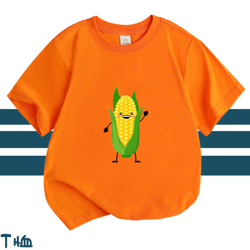 蔬菜玉米印花儿童T恤宝宝圆领短袖男童女童上衣服亲子活动蔬菜8岁