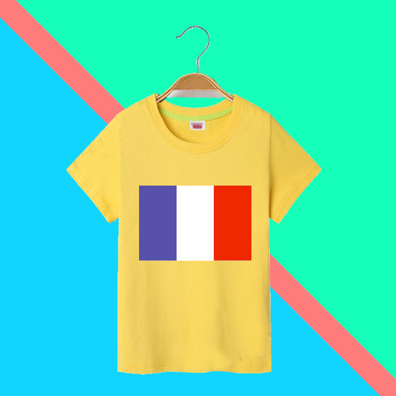 法国国旗纯棉T恤男童短袖女儿童中小学生班服运动会比赛球衣少年5