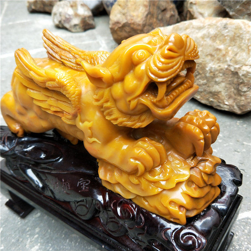 云南天然玉石黄龙玉鸡油黄水冲籽料如虎添翼飞虎貔貅吉祥瑞兽