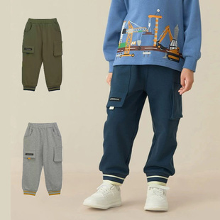 千家原单童装春秋装儿童撞色裤子男童纯棉磨毛起绒工装裤束脚长裤