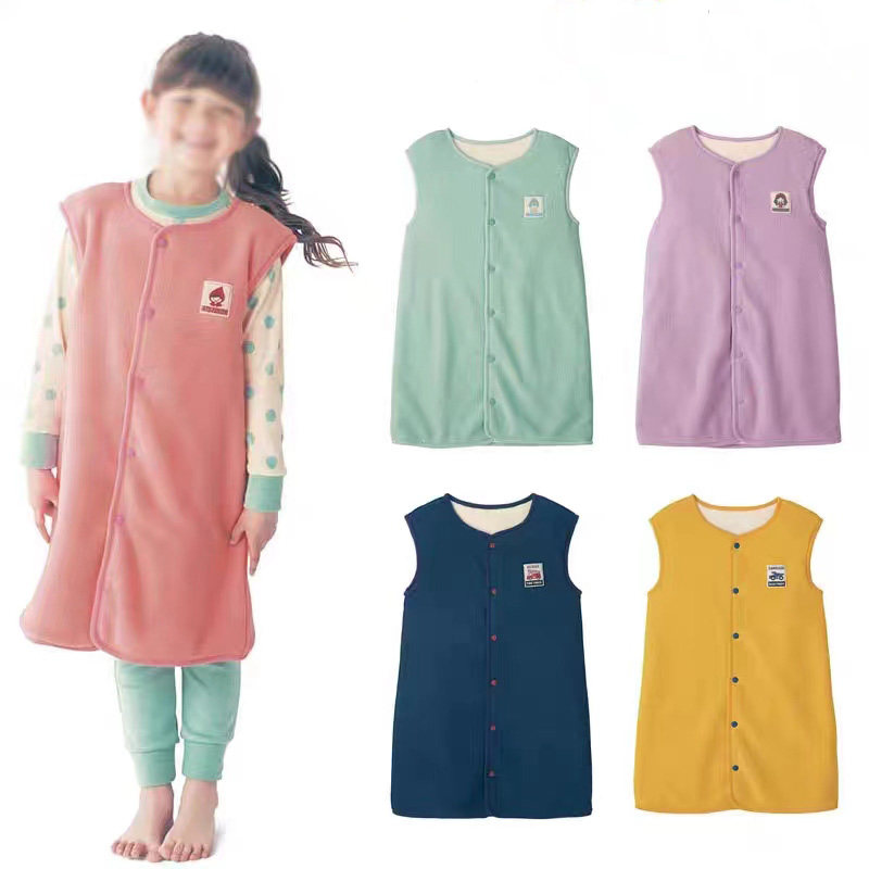 儿童男女童冬季保暖仿羊羔加厚按扣马甲家居袍睡袍睡袋