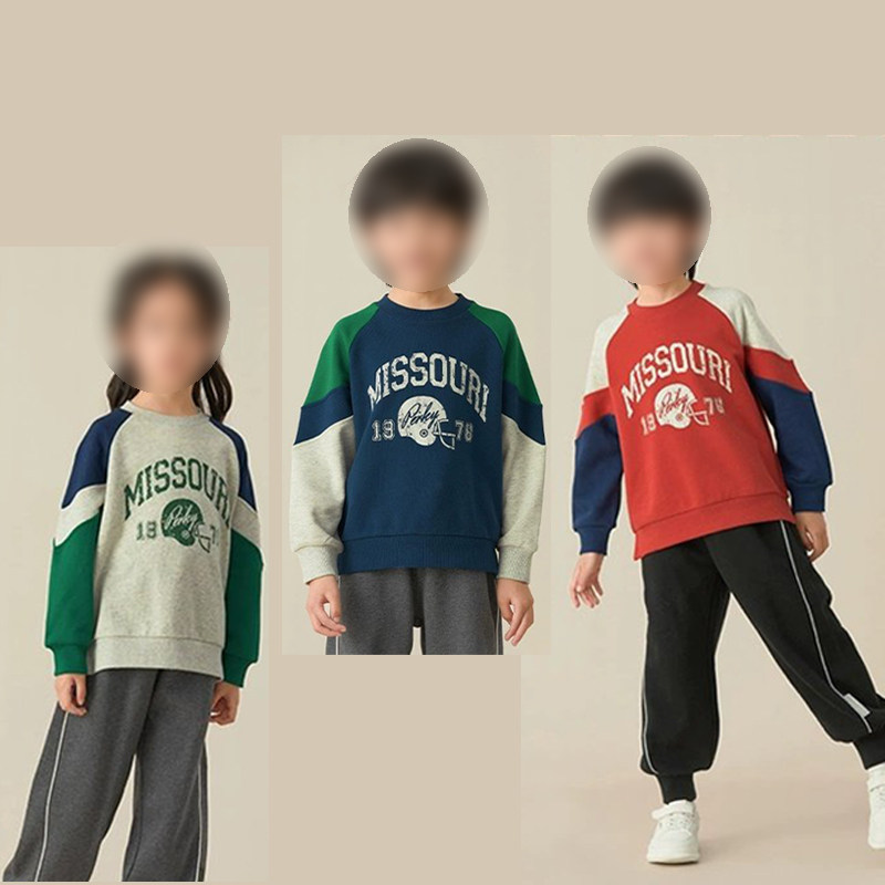 千家原单童装儿童 春秋运动休闲时尚撞色男女童 纯棉毛圈套头卫衣