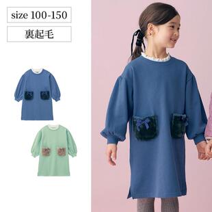 出口原单千家童装春秋冬款 女童休闲套头毛绒口袋 连身卫衣连衣裙