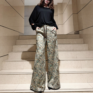 女长裤 欧韩货花色休闲裤 女磨毛阔腿裤 直筒裤 子女秋冬加厚2025新款