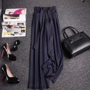 阔腿裤 复古显腿长深蓝色慵懒牛仔裤 子女高腰工装 裤 女2026春季 新款