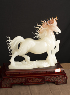 马到功成摆件天然玉石家居新中式客厅玄关电视桌办公室书柜装饰品