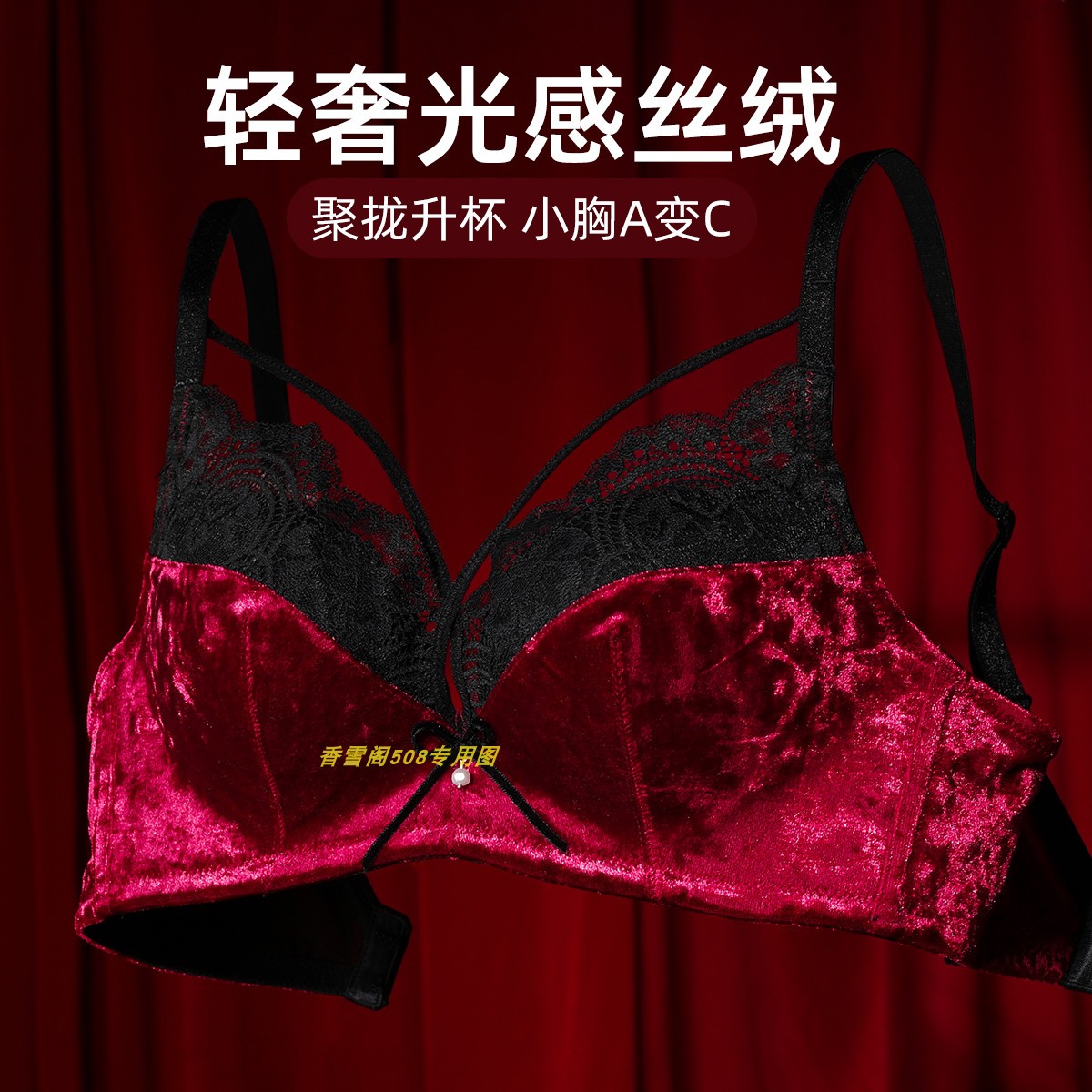 伊丝艾拉AB厚杯复古丝绒小胸聚拢无钢圈侧收文胸内衣051专柜正品