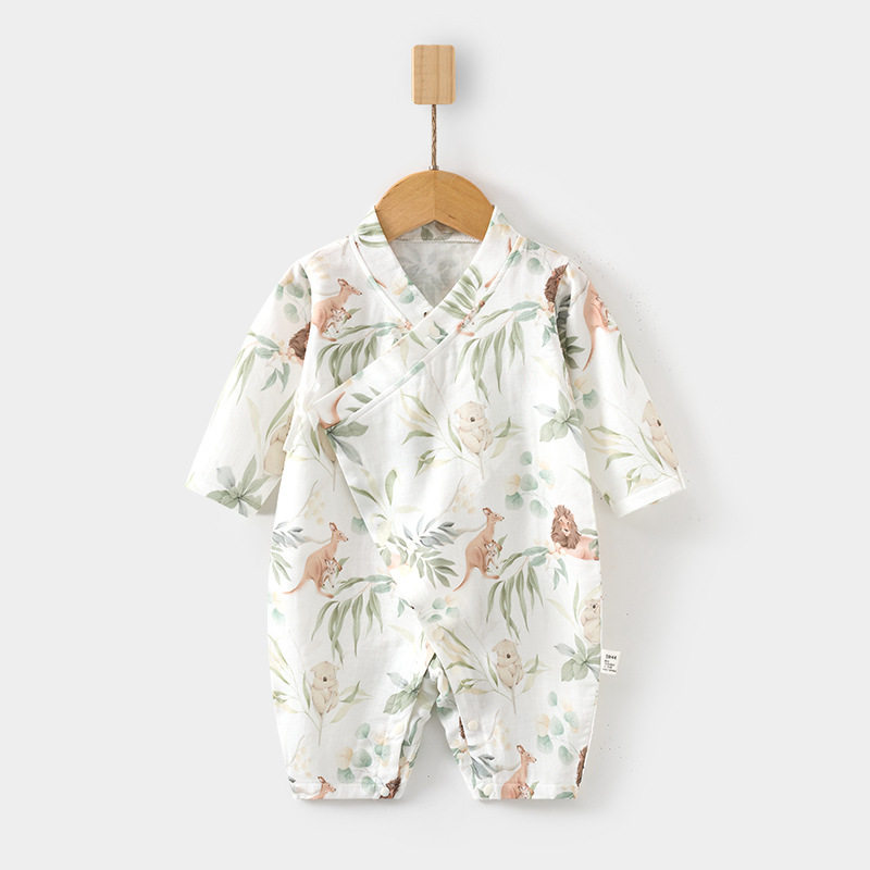 婴儿纱布连体衣宝宝夏款爬服长袖竹纤维哈衣儿童夏季空调服新生儿
