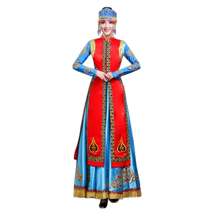 新款蒙古族舞蹈服装民族风开场舞大摆裙女成人草原蒙古袍长裙冬季