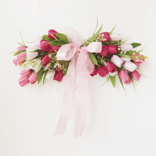 仿真花粉色郁金香门楣镜前花遮丑装 饰花公主房女儿房门卧室床头花