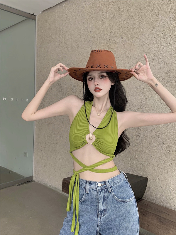 Real price real auction hanging neck type hollow ring buckle top back cross strap sling