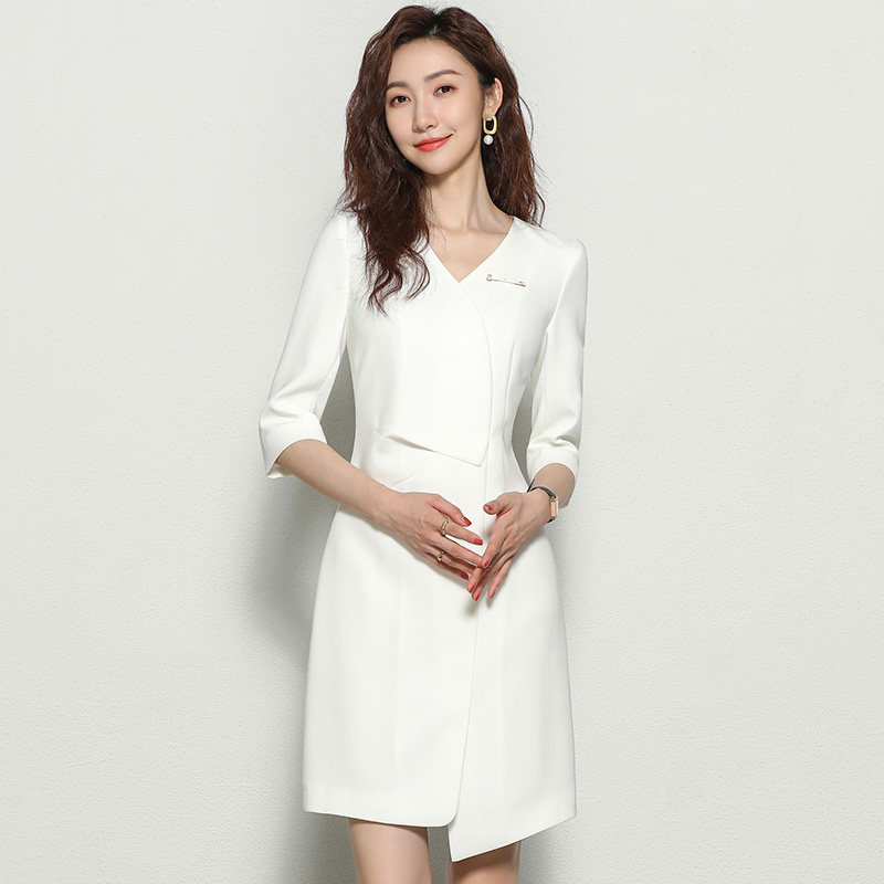 2026夏季新款职业装白色连衣裙修身工装气质优雅女神范名媛工作服