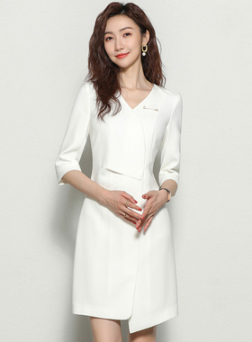 2026夏季新款职业装白色连衣裙修身工装气质优雅女神范名媛工作服