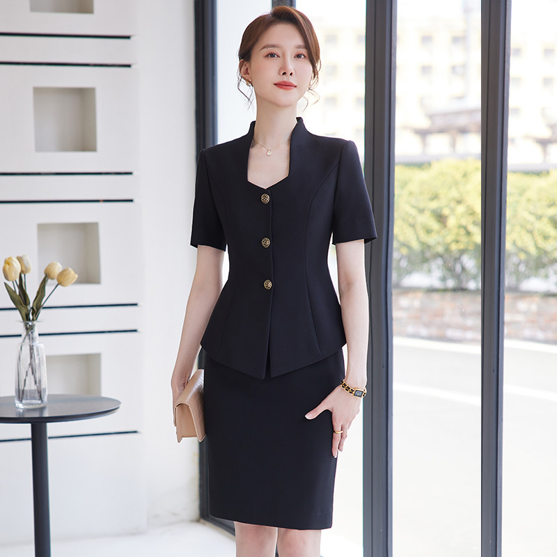 柒雁夏季西装套装女薄款西服两件套裙正装气质时尚职场通勤工作服
