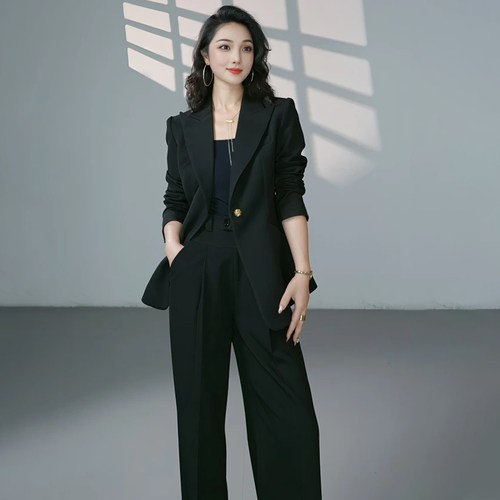 黑色西装套装女春秋长袖气质女神职业正装通勤接待经理前台工作服