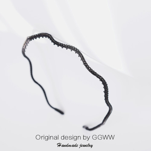 GGWW原创波浪带齿发箍黑色水钻隐形发卡极细实用头箍防滑压发细款