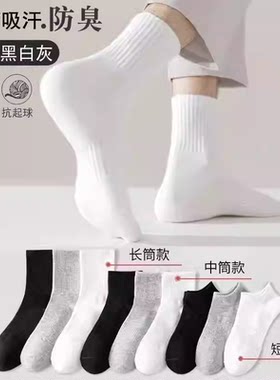 男士女生短袜棉袜子男女黑白灰中筒袜男女运动长筒白袜薄款白袜子