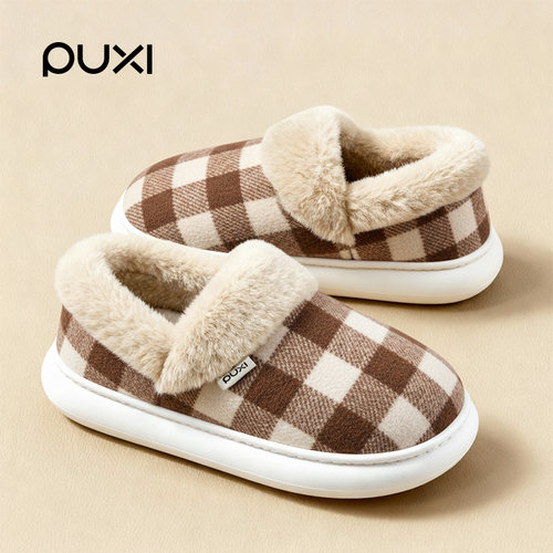 朴西包跟保暖棉拖鞋女2025冬季新款居家防滑静音不沾毛情侣棉拖男