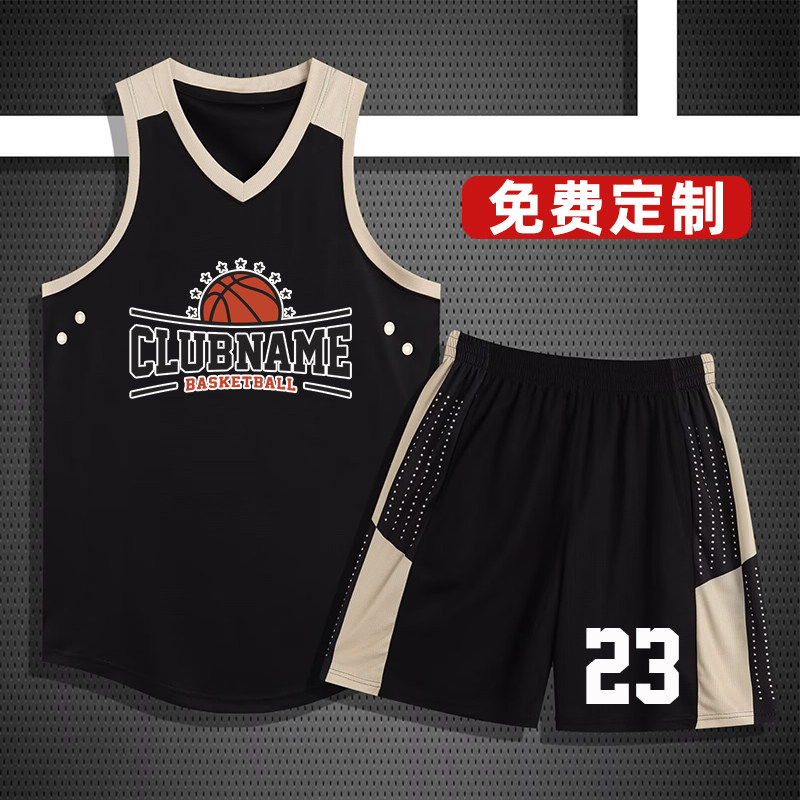 美式篮球服套装男不过膝定制训练服大学生夏运动订制球衣2003黑色